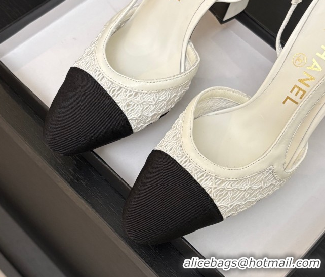 Shop Duplicate Chanel Embroidery & Grosgrain Slingback Pumps 9cm White 2025 G45509