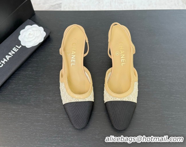 Charming Chanel Embroidery & Grosgrain Slingback Pumps 6cm Beige 2025 G31318