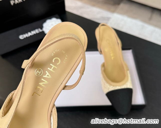 Charming Chanel Embroidery & Grosgrain Slingback Pumps 6cm Beige 2025 G31318