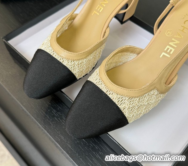 Charming Chanel Embroidery & Grosgrain Slingback Pumps 6cm Beige 2025 G31318
