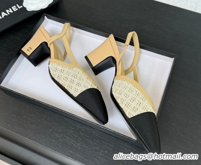 Charming Chanel Embroidery & Grosgrain Slingback Pumps 6cm Beige 2025 G31318