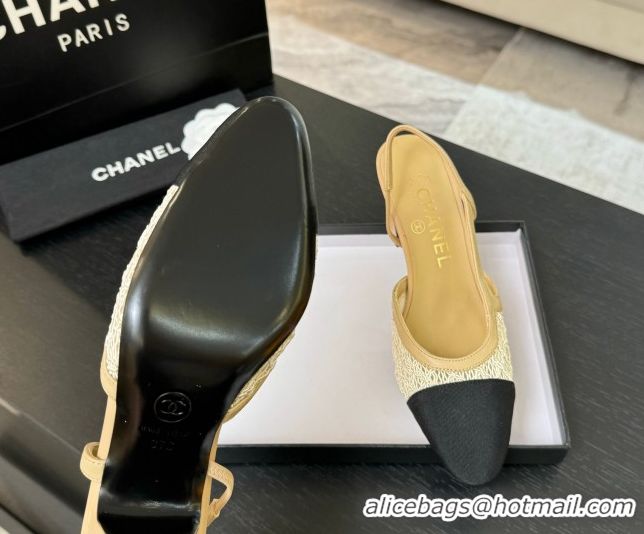 Charming Chanel Embroidery & Grosgrain Slingback Pumps 6cm Beige 2025 G31318