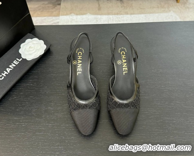 Hot Style Chanel Embroidery & Grosgrain Slingback Pumps 6cm Black 2025 G31318