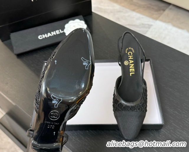 Hot Style Chanel Embroidery & Grosgrain Slingback Pumps 6cm Black 2025 G31318