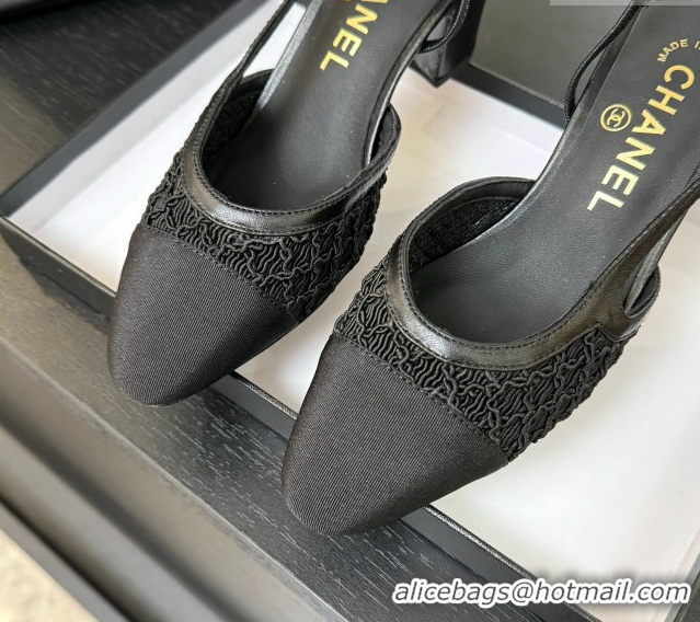 Hot Style Chanel Embroidery & Grosgrain Slingback Pumps 6cm Black 2025 G31318