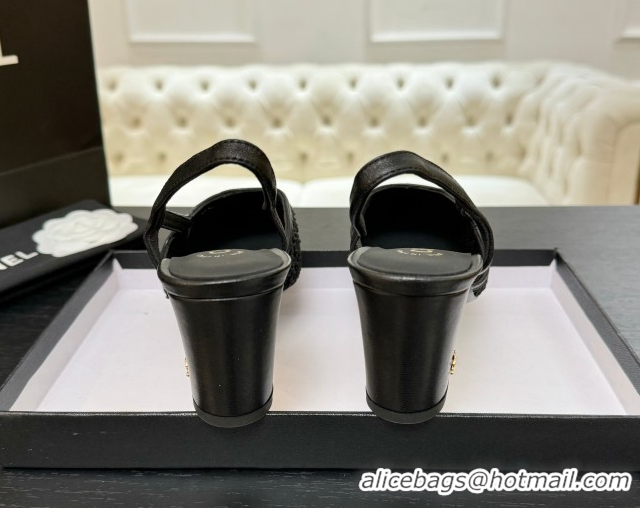 Hot Style Chanel Embroidery & Grosgrain Slingback Pumps 6cm Black 2025 G31318