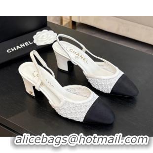 Sumptuous Chanel Embroidery & Grosgrain Slingback Pumps 6cm White 2025 G31318