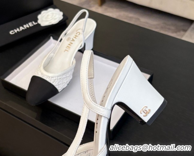 Sumptuous Chanel Embroidery & Grosgrain Slingback Pumps 6cm White 2025 G31318