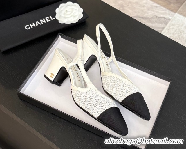 Sumptuous Chanel Embroidery & Grosgrain Slingback Pumps 6cm White 2025 G31318