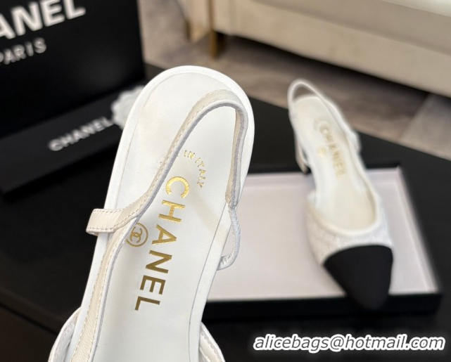 Sumptuous Chanel Embroidery & Grosgrain Slingback Pumps 6cm White 2025 G31318