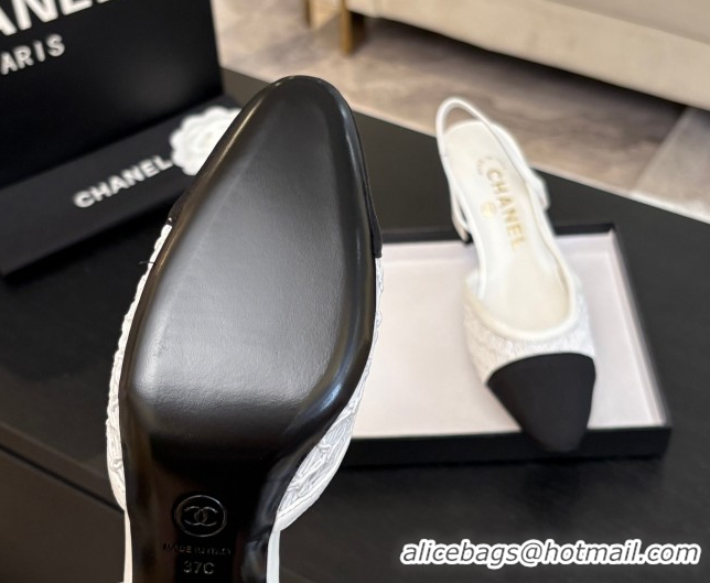 Sumptuous Chanel Embroidery & Grosgrain Slingback Pumps 6cm White 2025 G31318