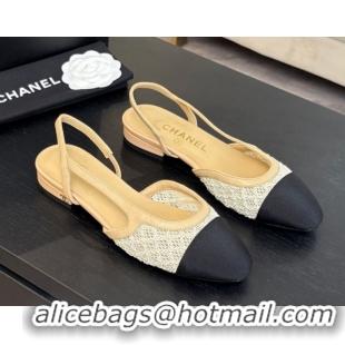 Trendy Design Chanel Embroidery & Grosgrain Slingbacks Flat Beige 2025 G31319