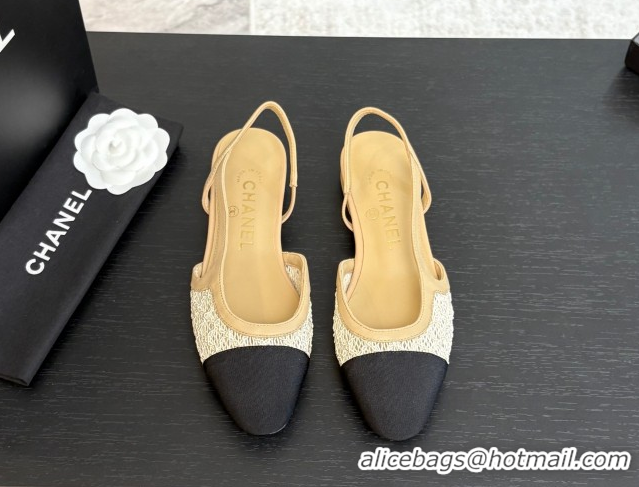 Trendy Design Chanel Embroidery & Grosgrain Slingbacks Flat Beige 2025 G31319