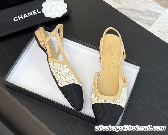 Trendy Design Chanel Embroidery & Grosgrain Slingbacks Flat Beige 2025 G31319