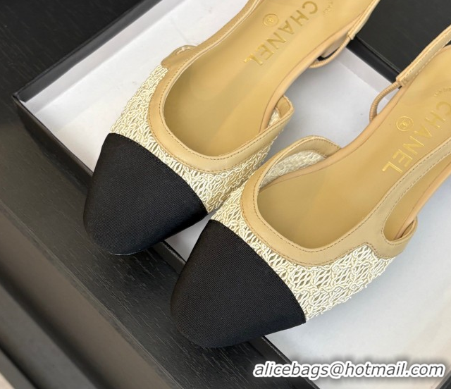 Trendy Design Chanel Embroidery & Grosgrain Slingbacks Flat Beige 2025 G31319