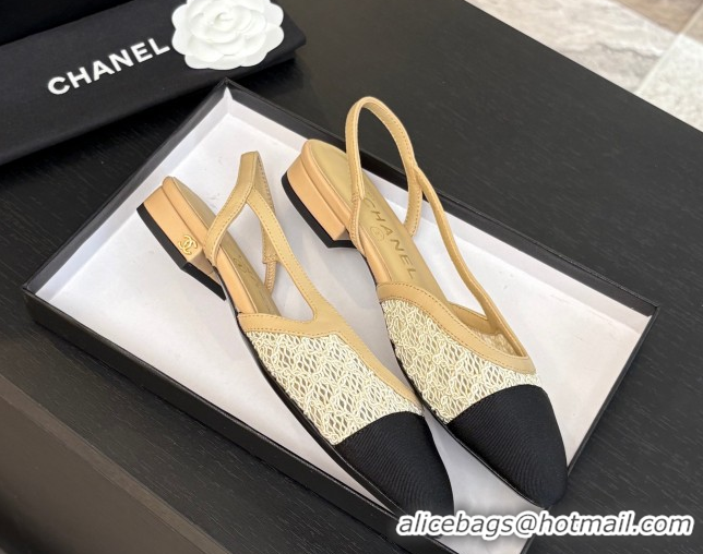Trendy Design Chanel Embroidery & Grosgrain Slingbacks Flat Beige 2025 G31319