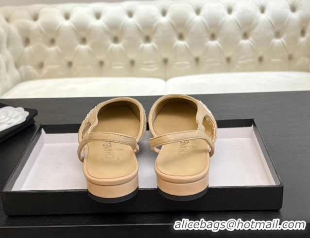 Trendy Design Chanel Embroidery & Grosgrain Slingbacks Flat Beige 2025 G31319