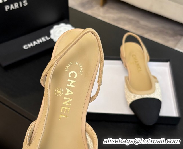 Trendy Design Chanel Embroidery & Grosgrain Slingbacks Flat Beige 2025 G31319