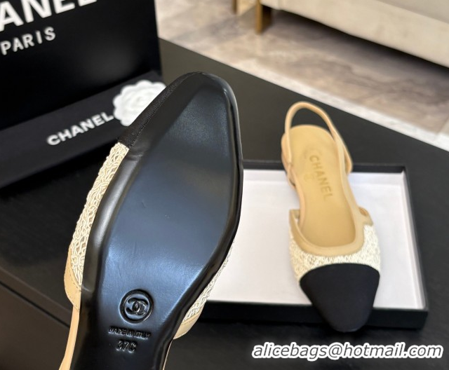 Trendy Design Chanel Embroidery & Grosgrain Slingbacks Flat Beige 2025 G31319
