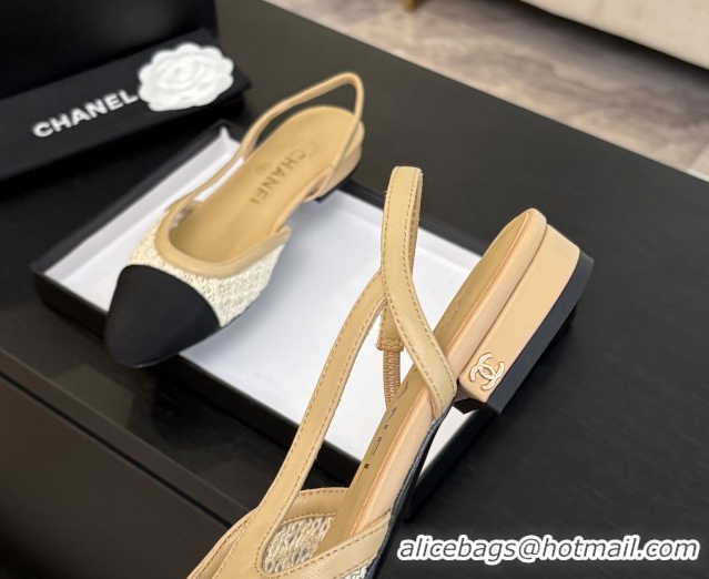 Trendy Design Chanel Embroidery & Grosgrain Slingbacks Flat Beige 2025 G31319