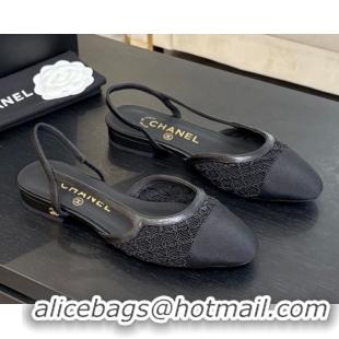 Big Discount Chanel Embroidery & Grosgrain Slingbacks Flat Black 2025 G31319