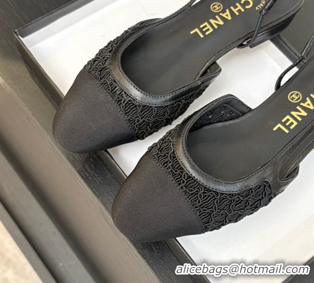 Big Discount Chanel Embroidery & Grosgrain Slingbacks Flat Black 2025 G31319