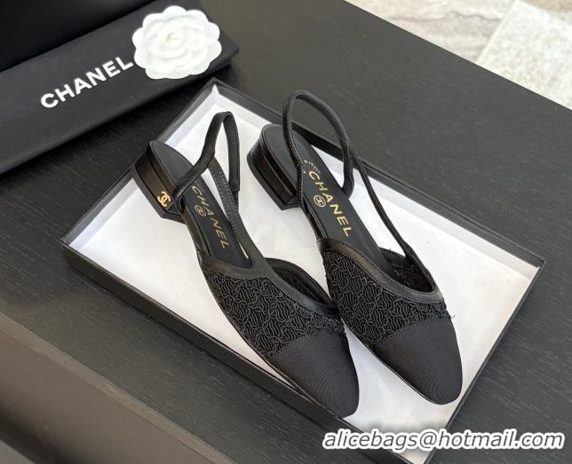 Big Discount Chanel Embroidery & Grosgrain Slingbacks Flat Black 2025 G31319