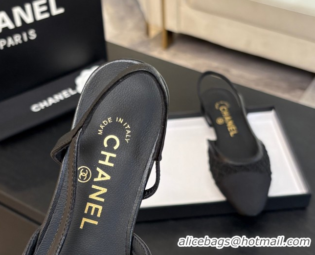 Big Discount Chanel Embroidery & Grosgrain Slingbacks Flat Black 2025 G31319