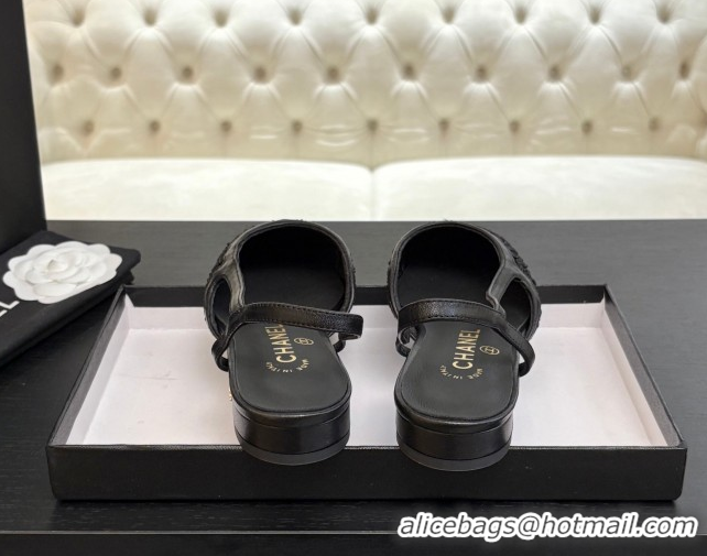 Big Discount Chanel Embroidery & Grosgrain Slingbacks Flat Black 2025 G31319
