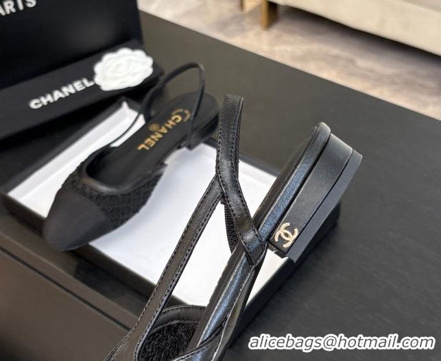 Big Discount Chanel Embroidery & Grosgrain Slingbacks Flat Black 2025 G31319