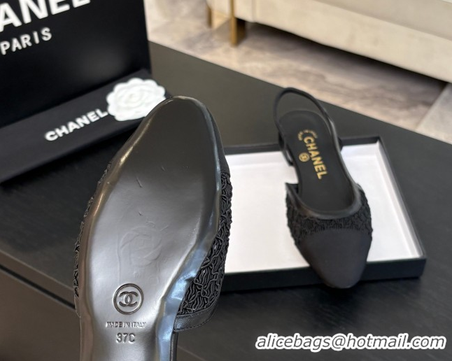 Big Discount Chanel Embroidery & Grosgrain Slingbacks Flat Black 2025 G31319