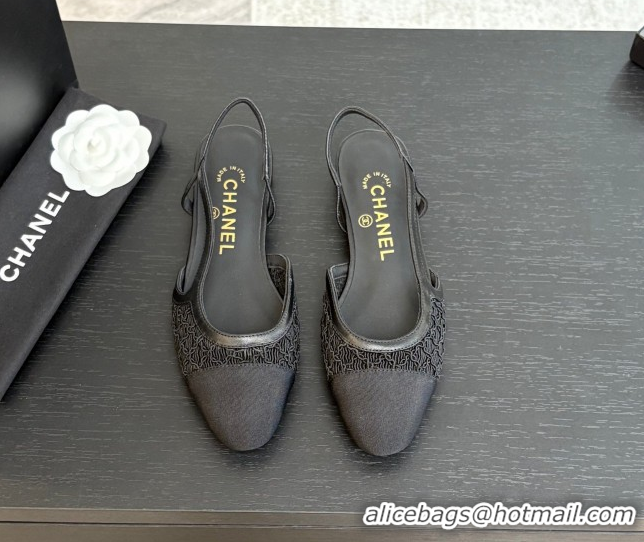Big Discount Chanel Embroidery & Grosgrain Slingbacks Flat Black 2025 G31319