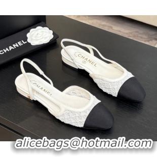 Cheap Chanel Embroidery & Grosgrain Slingbacks Flat White 2025 G31319