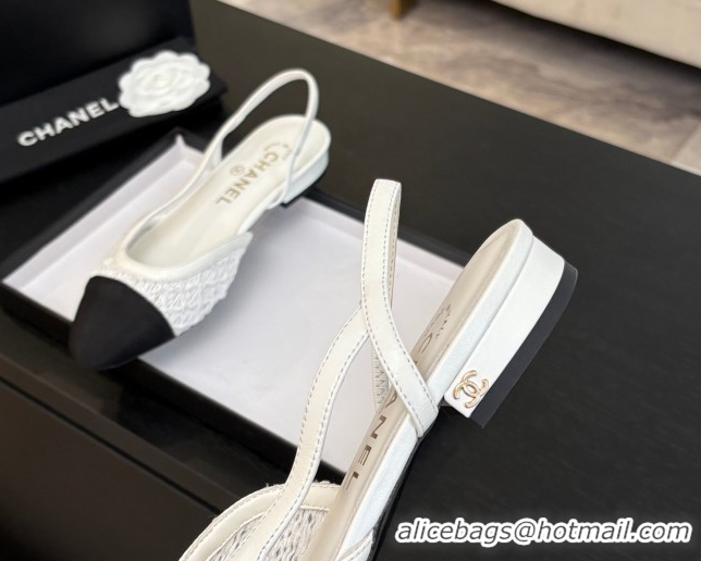 Cheap Chanel Embroidery & Grosgrain Slingbacks Flat White 2025 G31319