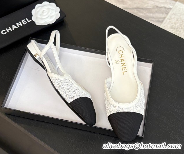 Cheap Chanel Embroidery & Grosgrain Slingbacks Flat White 2025 G31319