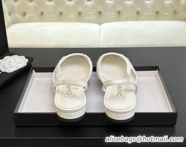 Cheap Chanel Embroidery & Grosgrain Slingbacks Flat White 2025 G31319