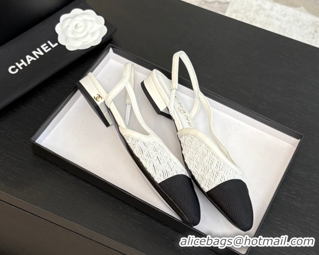 Cheap Chanel Embroidery & Grosgrain Slingbacks Flat White 2025 G31319