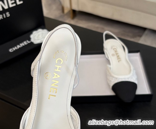 Cheap Chanel Embroidery & Grosgrain Slingbacks Flat White 2025 G31319