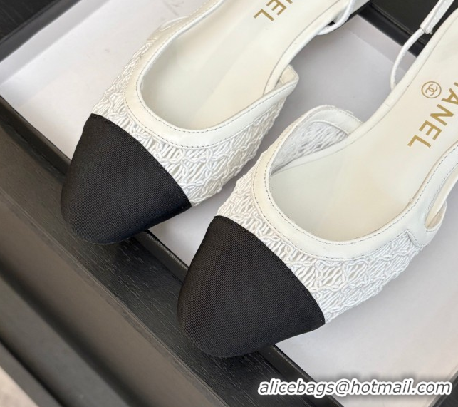 Cheap Chanel Embroidery & Grosgrain Slingbacks Flat White 2025 G31319
