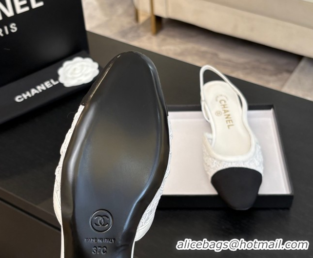 Cheap Chanel Embroidery & Grosgrain Slingbacks Flat White 2025 G31319