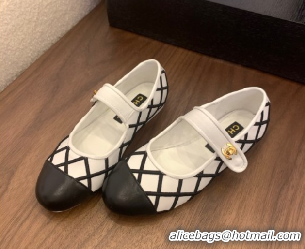 Top Design Chanel Quilted Calfskin Mary Janes Ballet Flats White 2025 CH061022