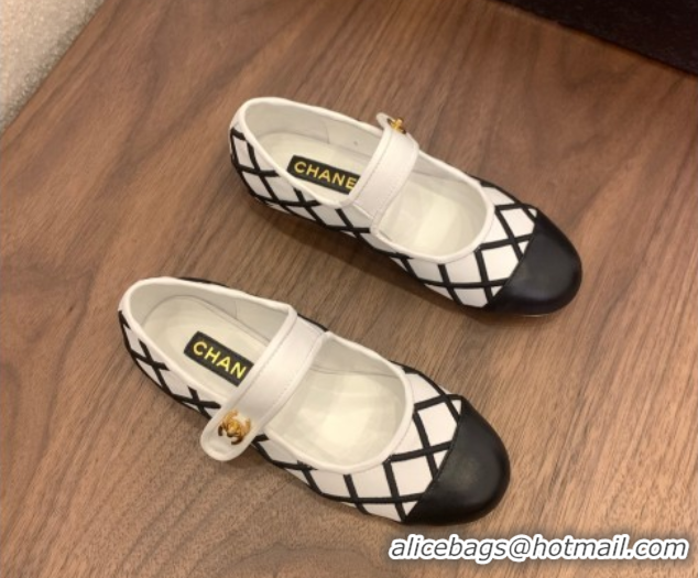 Top Design Chanel Quilted Calfskin Mary Janes Ballet Flats White 2025 CH061022