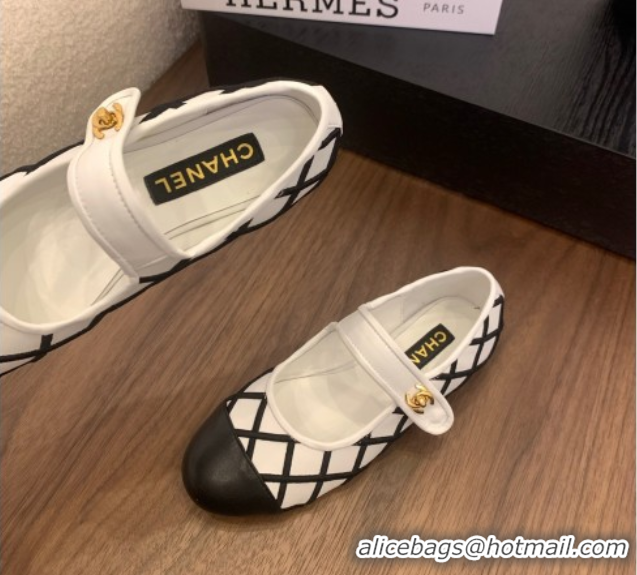 Top Design Chanel Quilted Calfskin Mary Janes Ballet Flats White 2025 CH061022