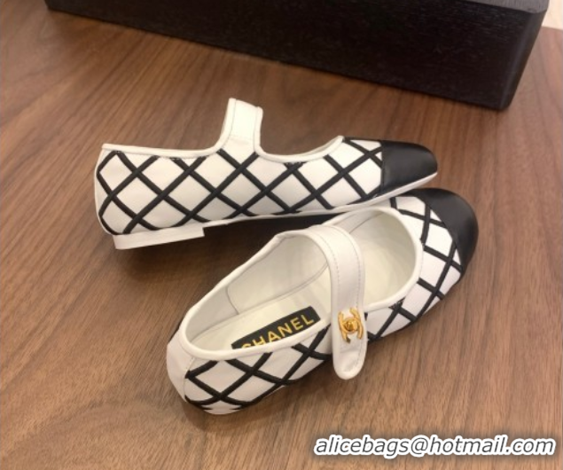 Top Design Chanel Quilted Calfskin Mary Janes Ballet Flats White 2025 CH061022