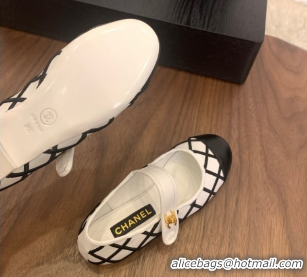 Top Design Chanel Quilted Calfskin Mary Janes Ballet Flats White 2025 CH061022