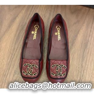 Cheap Price Chanel Quilted Lambskin Loafers with Chain CC Foldover Dark Burgundy 2025 CH061023
