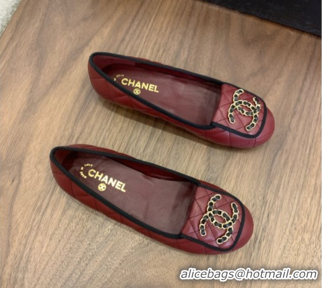 Cheap Price Chanel Quilted Lambskin Loafers with Chain CC Foldover Dark Burgundy 2025 CH061023