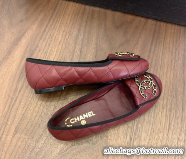 Cheap Price Chanel Quilted Lambskin Loafers with Chain CC Foldover Dark Burgundy 2025 CH061023