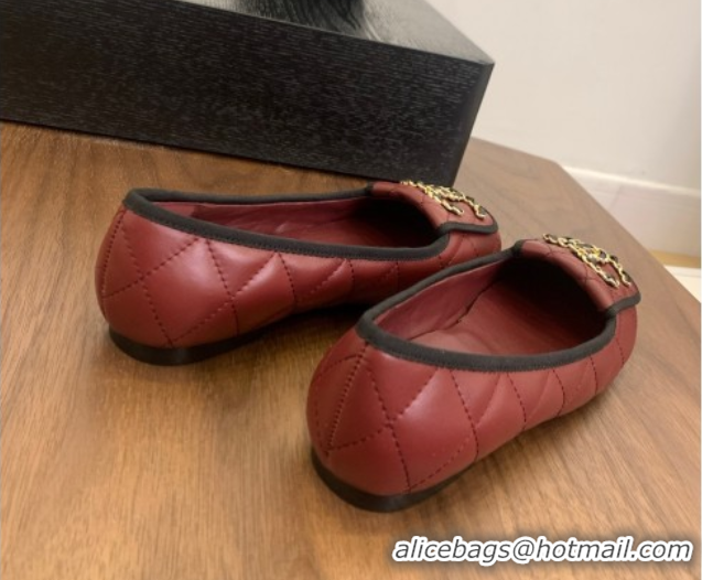 Cheap Price Chanel Quilted Lambskin Loafers with Chain CC Foldover Dark Burgundy 2025 CH061023