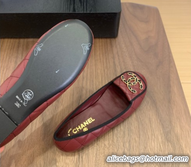 Cheap Price Chanel Quilted Lambskin Loafers with Chain CC Foldover Dark Burgundy 2025 CH061023
